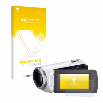 Parte frontale di una confezione del prodotto con il logo del marchio upscreen. Accanto è raffigurato il dispositivo Panasonic