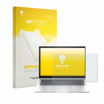 Face avant d’un emballage produit avec le logo de la marque upscreen. À côté, l’appareil HP EliteBook X G1i 14