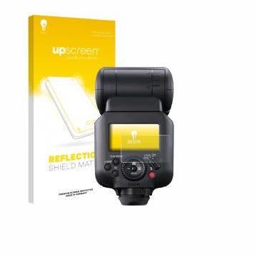 Vorderseite einer Produktverpackung mit dem Markenlogo upscreen. Daneben ist das Gerät Canon Speedlite EL-5 mit dem zugehörige
