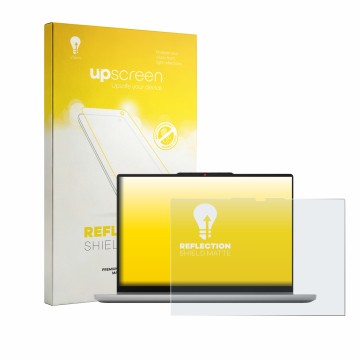 Face avant d’un emballage produit avec le logo de la marque upscreen. À côté, l’appareil Lenovo IdeaPad 5a 2-in-1 Gen 11 14