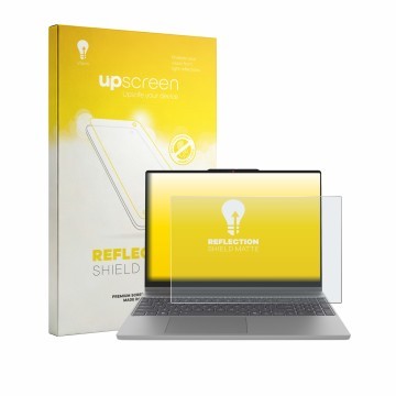 Face avant d’un emballage produit avec le logo de la marque upscreen. À côté, l’appareil Lenovo IdeaPad 5a 2-in-1 Gen 11 15