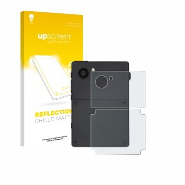 Vorderseite einer Produktverpackung mit dem Markenlogo upscreen. Daneben ist das Gerät Light Phone 3 (Rückseite) mit dem zugeh