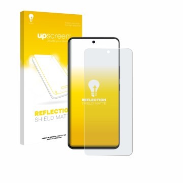 Parte frontal de un envase de producto con el logotipo de la marca upscreen. Al lado se muestra el dispositivo Vivo V60 Lite 5