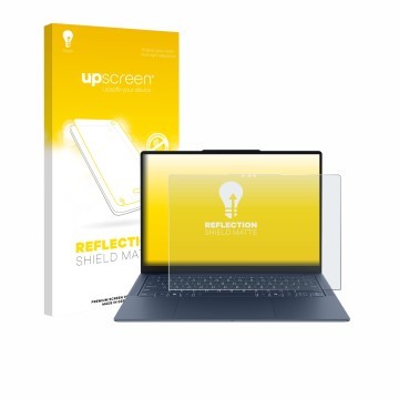 Face avant d’un emballage produit avec le logo de la marque upscreen. À côté, l’appareil Lenovo Yoga Slim 7x Gen 11 14