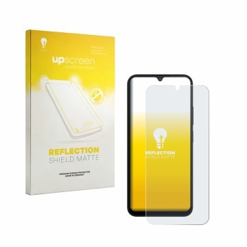 Vorderseite einer Produktverpackung mit dem Markenlogo upscreen. Daneben ist das Gerät Xiaomi Redmi A7 Pro mit dem zugehörigen