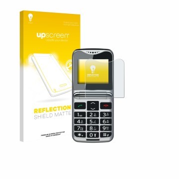 Vorderseite einer Produktverpackung mit dem Markenlogo upscreen. Daneben ist das Gerät bea-fon Fold 10 LTE mit dem zugehörigen