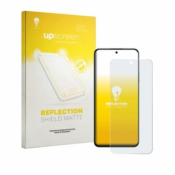 Parte frontal de un envase de producto con el logotipo de la marca upscreen. Al lado se muestra el dispositivo Honor Play 80 P