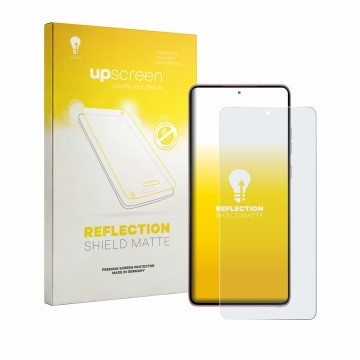 Parte frontal de un envase de producto con el logotipo de la marca upscreen. Al lado se muestra el dispositivo Motorola Moto G