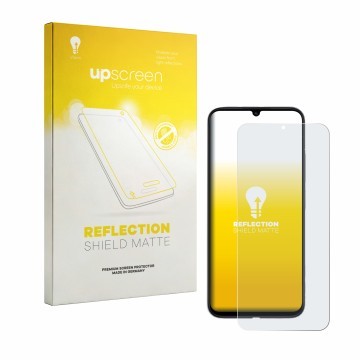 Parte frontal de un envase de producto con el logotipo de la marca upscreen. Al lado se muestra el dispositivo Redmi R70m 5G c