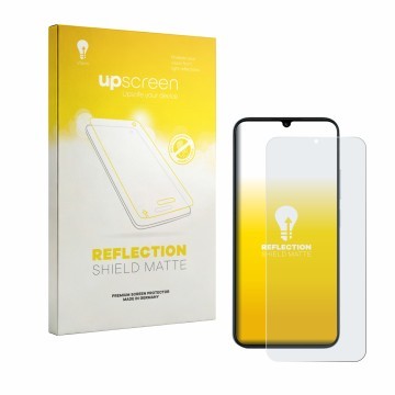 Parte frontal de un envase de producto con el logotipo de la marca upscreen. Al lado se muestra el dispositivo Redmi R70 5G co