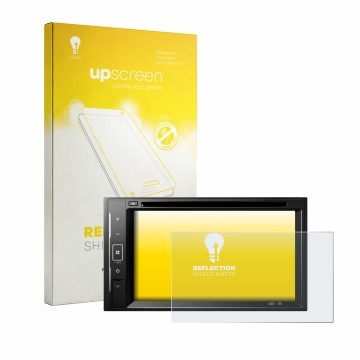 Vorderseite einer Produktverpackung mit dem Markenlogo upscreen. Daneben ist das Gerät Pioneer DMH-A240DAB mit dem zugehörigen