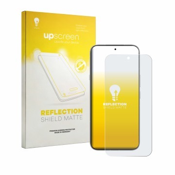 Parte frontal de un envase de producto con el logotipo de la marca upscreen. Al lado se muestra el dispositivo Infinix Note 60