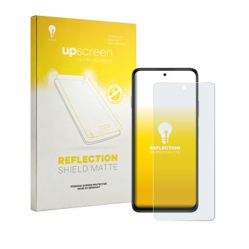 Parte frontal de un envase de producto con el logotipo de la marca upscreen. Al lado se muestra el dispositivo Huawei Enjoy 90