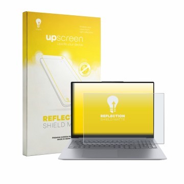 Face avant d’un emballage produit avec le logo de la marque upscreen. À côté, l’appareil Lenovo ThinkBook 16 Gen 9 est représe