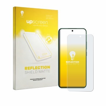 Face avant d’un emballage produit avec le logo de la marque upscreen. À côté, l’appareil Oppo F33 est représenté avec la prote