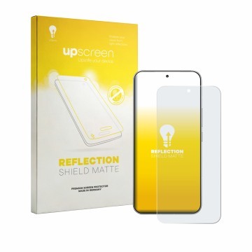 Parte frontal de un envase de producto con el logotipo de la marca upscreen. Al lado se muestra el dispositivo Xiaomi Redmi K9