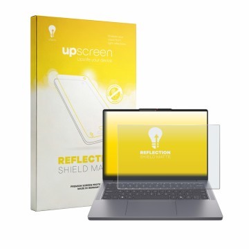 Face avant d’un emballage produit avec le logo de la marque upscreen. À côté, l’appareil Lenovo IdeaPad Slim 3i Gen 11 14