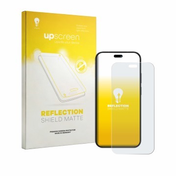 Parte frontal de un envase de producto con el logotipo de la marca upscreen. Al lado se muestra el dispositivo Huawei Pura 90 