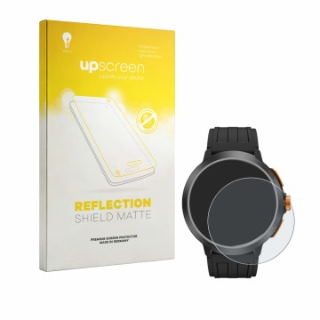 Parte frontal de un envase de producto con el logotipo de la marca upscreen. Al lado se muestra el dispositivo Cubot BeatBox c