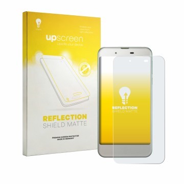 Vorderseite einer Produktverpackung mit dem Markenlogo upscreen. Daneben ist das Gerät Sharp Aquos SHV37 mit dem zugehörigen D