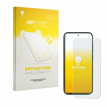 Parte frontale di una confezione del prodotto con il logo del marchio upscreen. Accanto è raffigurato il dispositivo Motorola 