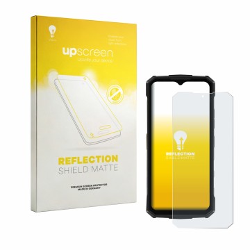 Vorderseite einer Produktverpackung mit dem Markenlogo upscreen. Daneben ist das Gerät Doogee Fire 5 Pro mit dem zugehörigen D