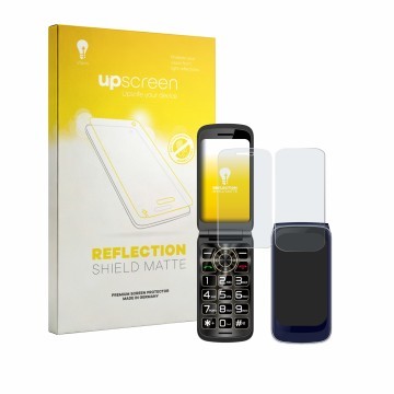 Vorderseite einer Produktverpackung mit dem Markenlogo upscreen. Daneben ist das Gerät Guwet G739 (Display+Rückseite) mit dem 