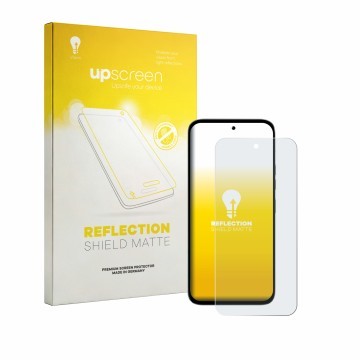 Face avant d’un emballage produit avec le logo de la marque upscreen. À côté, l’appareil Tecno Pop X 5G est représenté avec la