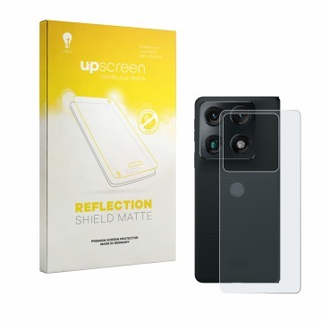 Parte frontale di una confezione del prodotto con il logo del marchio upscreen. Accanto è raffigurato il dispositivo Motorola 