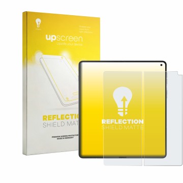 Face avant d’un emballage produit avec le logo de la marque upscreen. À côté, l’appareil Motorola Razr Fold (Affichage interne