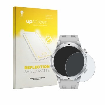 Face avant d’un emballage produit avec le logo de la marque upscreen. À côté, l’appareil FitVigor Smartwatch 1.53