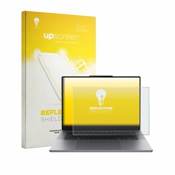 Face avant d’un emballage produit avec le logo de la marque upscreen. À côté, l’appareil Lenovo Yoga Pro 7i Gen 11 Aura Editio