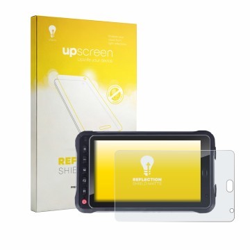 Parte frontal de un envase de producto con el logotipo de la marca upscreen. Al lado se muestra el dispositivo Hugerock X72 co