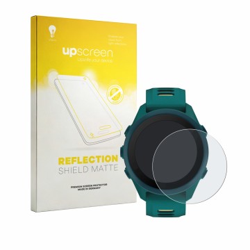 Vorderseite einer Produktverpackung mit dem Markenlogo upscreen. Daneben ist das Gerät Garmin Forerunner 170 Music mit dem zug