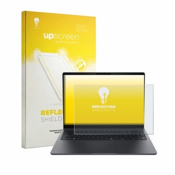 Parte frontal de un envase de producto con el logotipo de la marca upscreen. Al lado se muestra el dispositivo Dell Pro 5 Seri