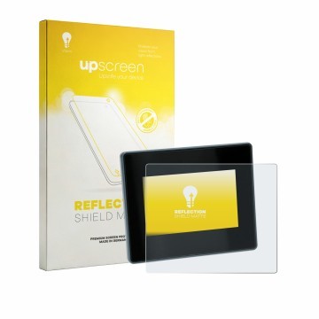 Face avant d’un emballage produit avec le logo de la marque upscreen. À côté, l’appareil Siemens Simatic HMI MTP400 est représ