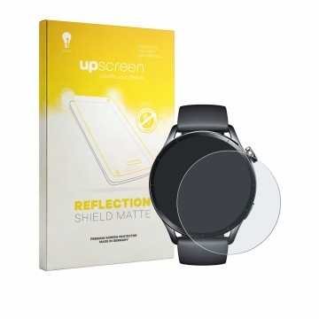 Face avant d’un emballage produit avec le logo de la marque upscreen. À côté, l’appareil Xiaomi Watch S5 est représenté avec l