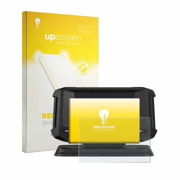 Vorderseite einer Produktverpackung mit dem Markenlogo upscreen. Daneben ist das Gerät Lowrance Eagle 4 mit dem zugehörigen Di
