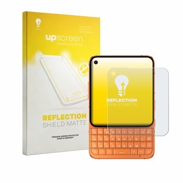 Parte frontale di una confezione del prodotto con il logo del marchio upscreen. Accanto è raffigurato il dispositivo Unihertz 