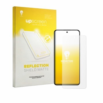 Parte frontal de un envase de producto con el logotipo de la marca upscreen. Al lado se muestra el dispositivo Honor X8d con s