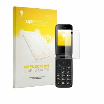 Parte frontale di una confezione del prodotto con il logo del marchio upscreen. Accanto è raffigurato il dispositivo Panasonic