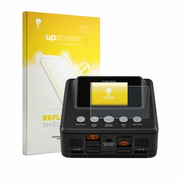 Parte frontal de un envase de producto con el logotipo de la marca upscreen. Al lado se muestra el dispositivo Spektrum Smart 