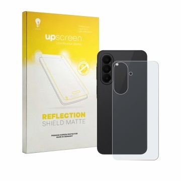 Vorderseite einer Produktverpackung mit dem Markenlogo upscreen. Daneben ist das Gerät Samsung Galaxy A27 5G (Rückseite) mit d
