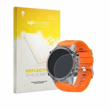 Parte frontal de un envase de producto con el logotipo de la marca upscreen. Al lado se muestra el dispositivo WalkerFit M6 Ul