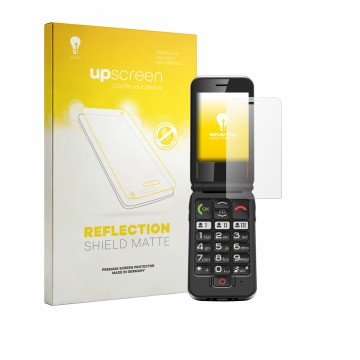 Vorderseite einer Produktverpackung mit dem Markenlogo upscreen. Daneben ist das Gerät Emporia Joy LTE mit dem zugehörigen Dis