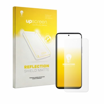 Parte frontal de un envase de producto con el logotipo de la marca upscreen. Al lado se muestra el dispositivo Vivo Y6a con su