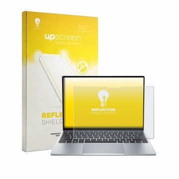 Parte frontale di una confezione del prodotto con il logo del marchio upscreen. Accanto è raffigurato il dispositivo Dell XPS 