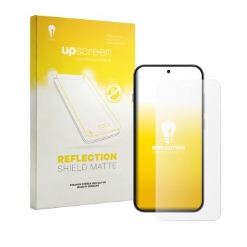 Face avant d’un emballage produit avec le logo de la marque upscreen. À côté, l’appareil Oppo Reno 16 FS est représenté avec l
