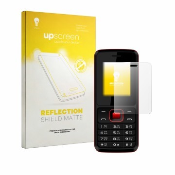 Face avant d’un emballage produit avec le logo de la marque upscreen. À côté, l’appareil Karbonn K19 Rock est représenté avec 