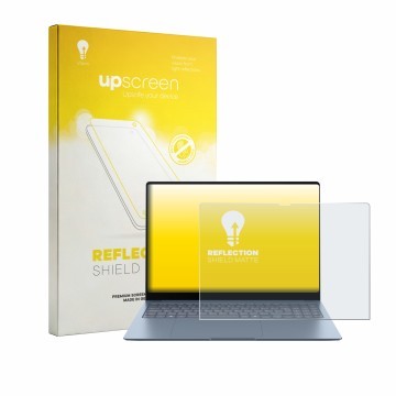 Vorderseite einer Produktverpackung mit dem Markenlogo upscreen. Daneben ist das Gerät Samsung Galaxy Book6 Edge 16